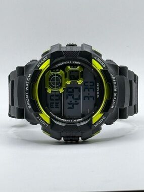 George Men's Digital Sport Wristwatch Plastic Strap Black Yellow Bezel Beautiful